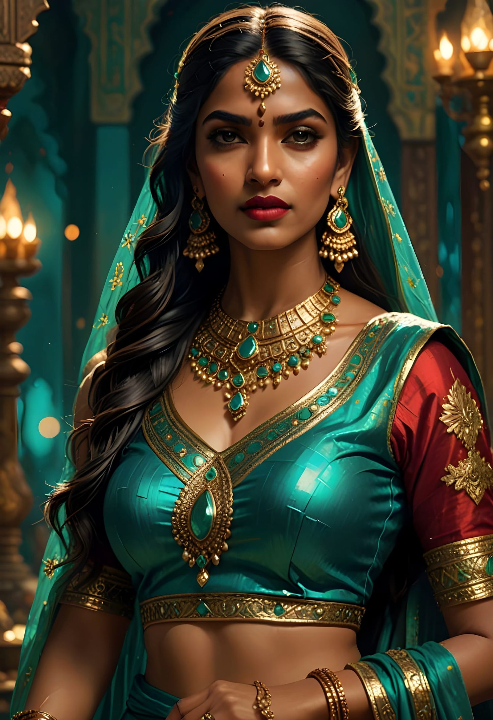Glamorous Indian Goddess in Turquoise and Emerald