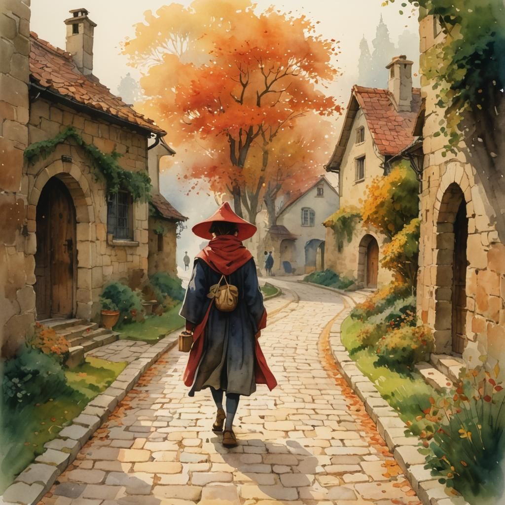 a scenic medieval village pathway F + Dm