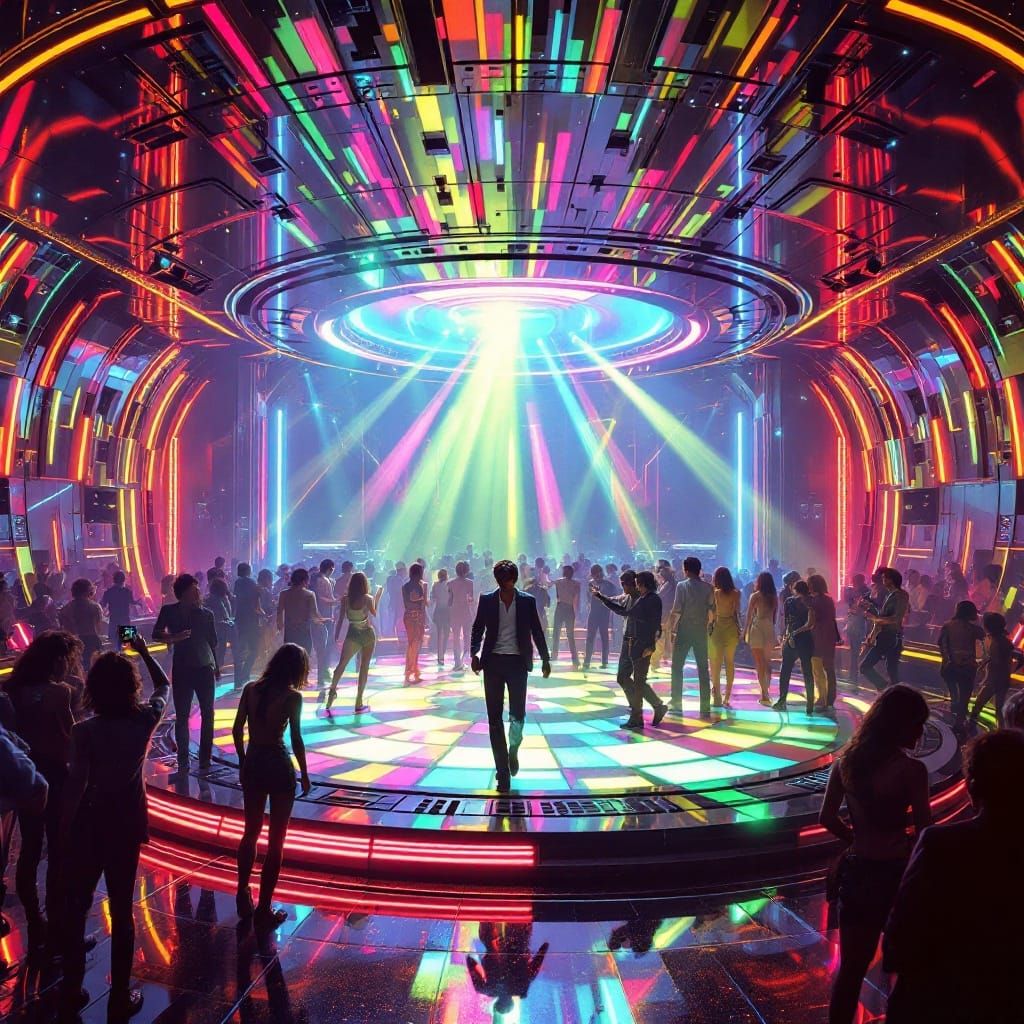 Futuristic Disco Dance Floor in Retro-Futuristic Style