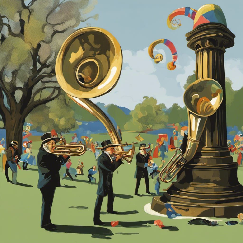 Surreal Tuba Rehearsal: A Kandinsky-esque Spring Scene