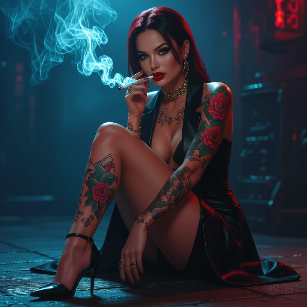 Scarlett Mafia Woman in Hyperrealistic Matte Painting