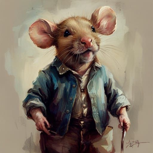Baby Mouse in Clothing: Expressive Oil Painting