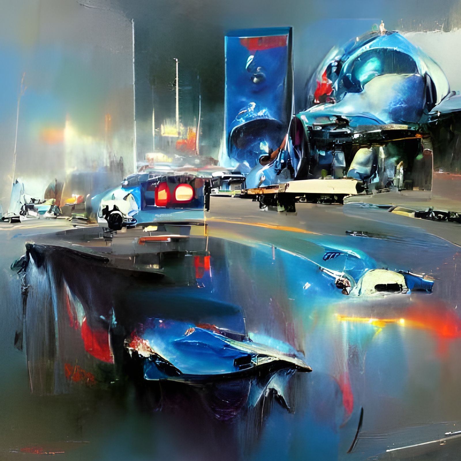 Futuristic Police Chase in John Berkey Style
