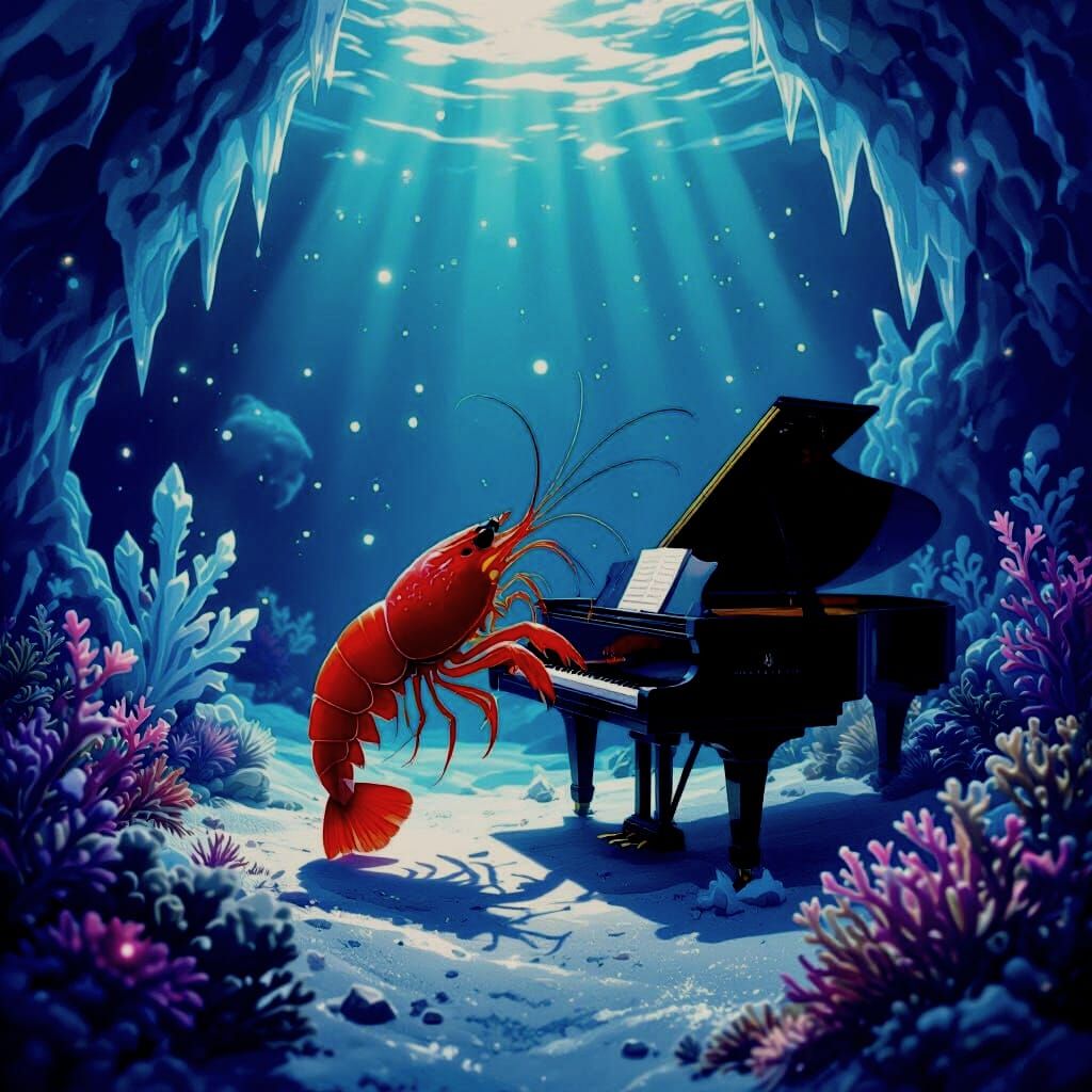 Shrimp Plays Piano in Icy Ocean Depths