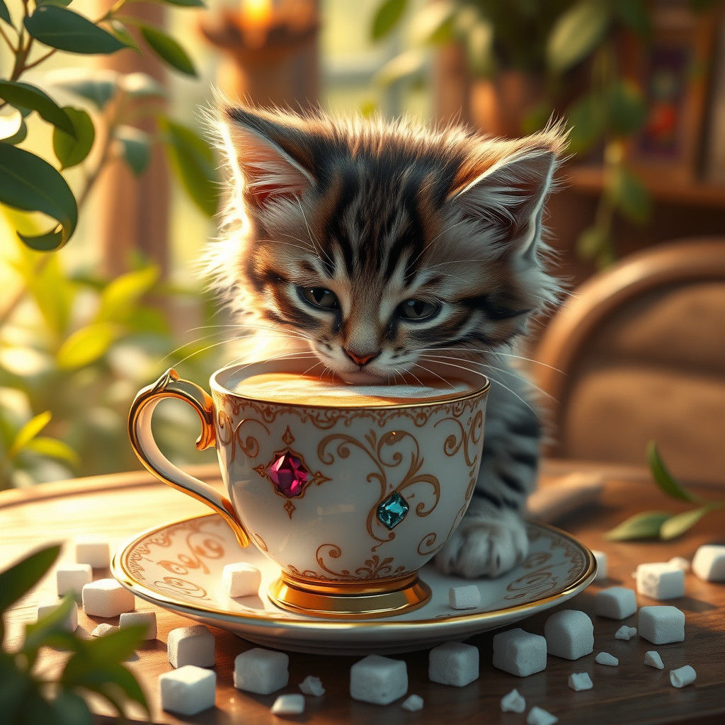 Kitten Drinking Latte
