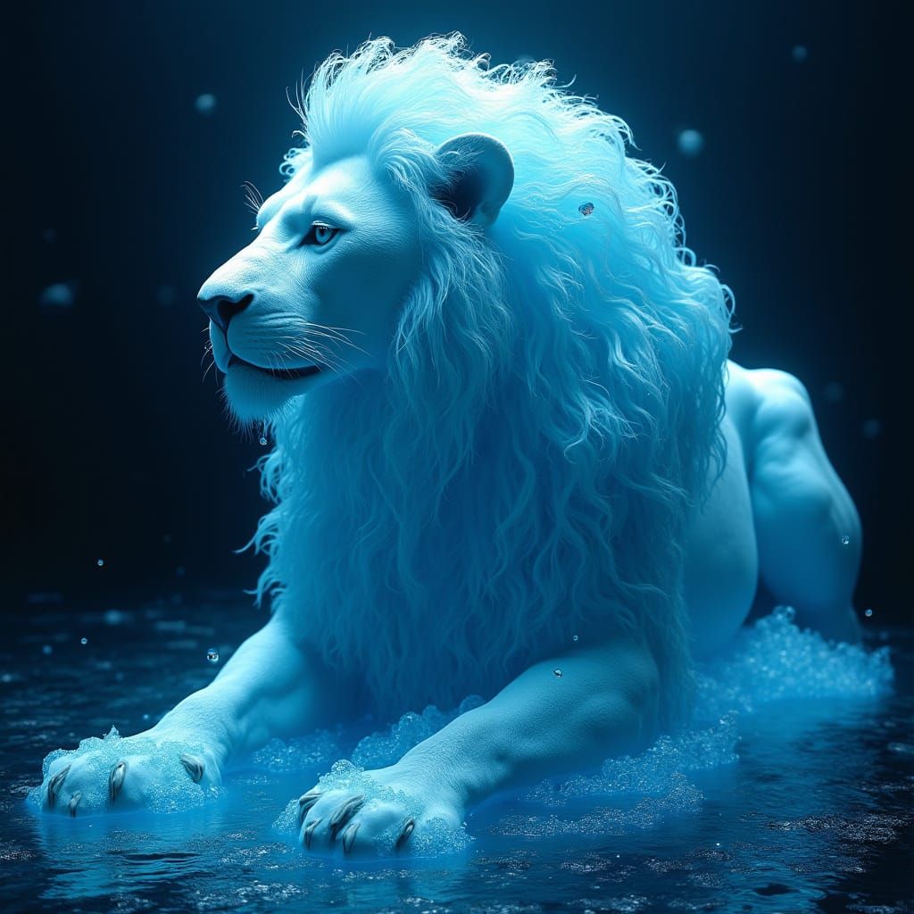 Majestic Lion Sculpted from Crystal Water