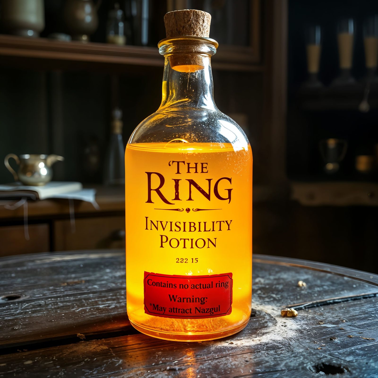 Golden Invisibility Potion in a Dusty Alchemist's Lair