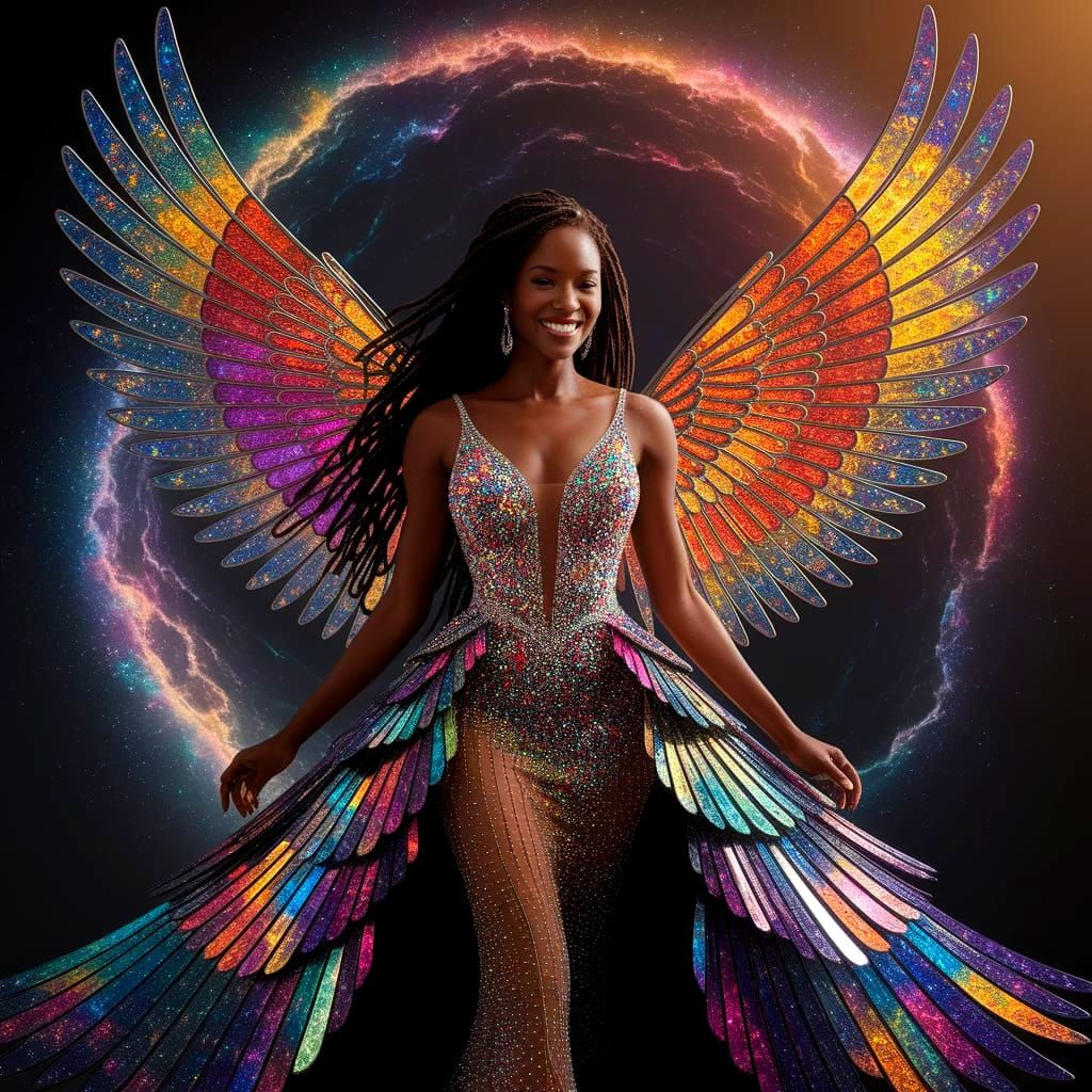 African Woman in Stained Glass Wings