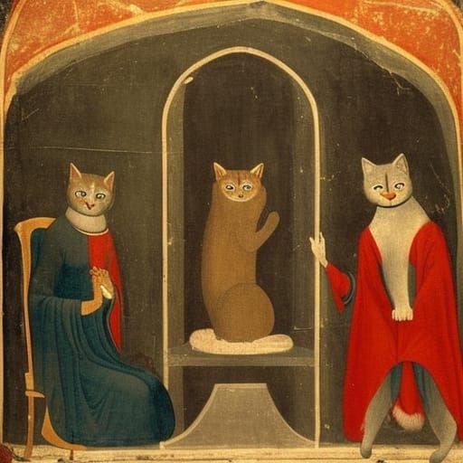Vampire Lord Feeding Cats, Fresco Style
