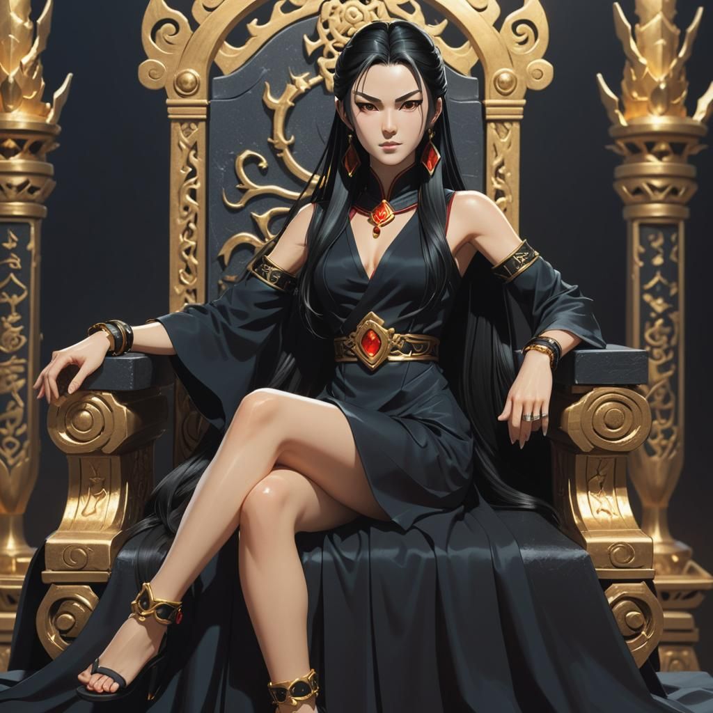 Azula on Throne in Anime Cel-Shaded Style