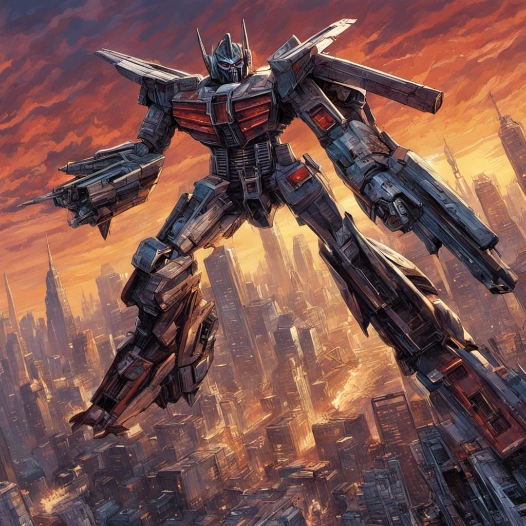 Starscream Transformer Robot Form in 1980s Comic Art