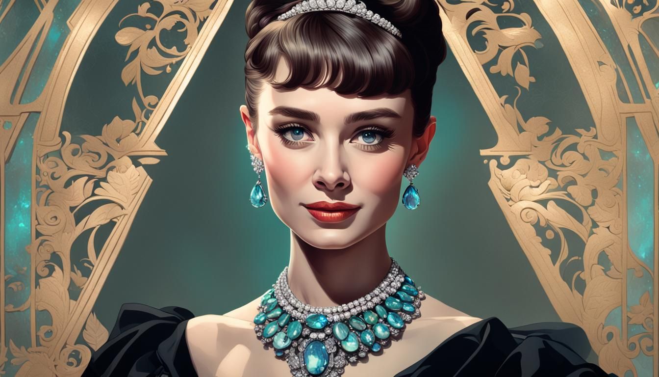 Elegant Portrait with Diamond Necklace, Art Nouveau Style