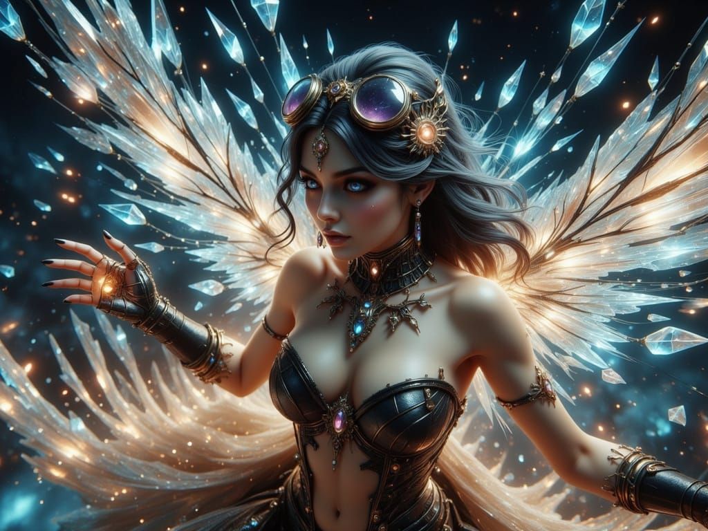 Steampunk Angel in Crystal Zeppelin, Art Nouveau Style