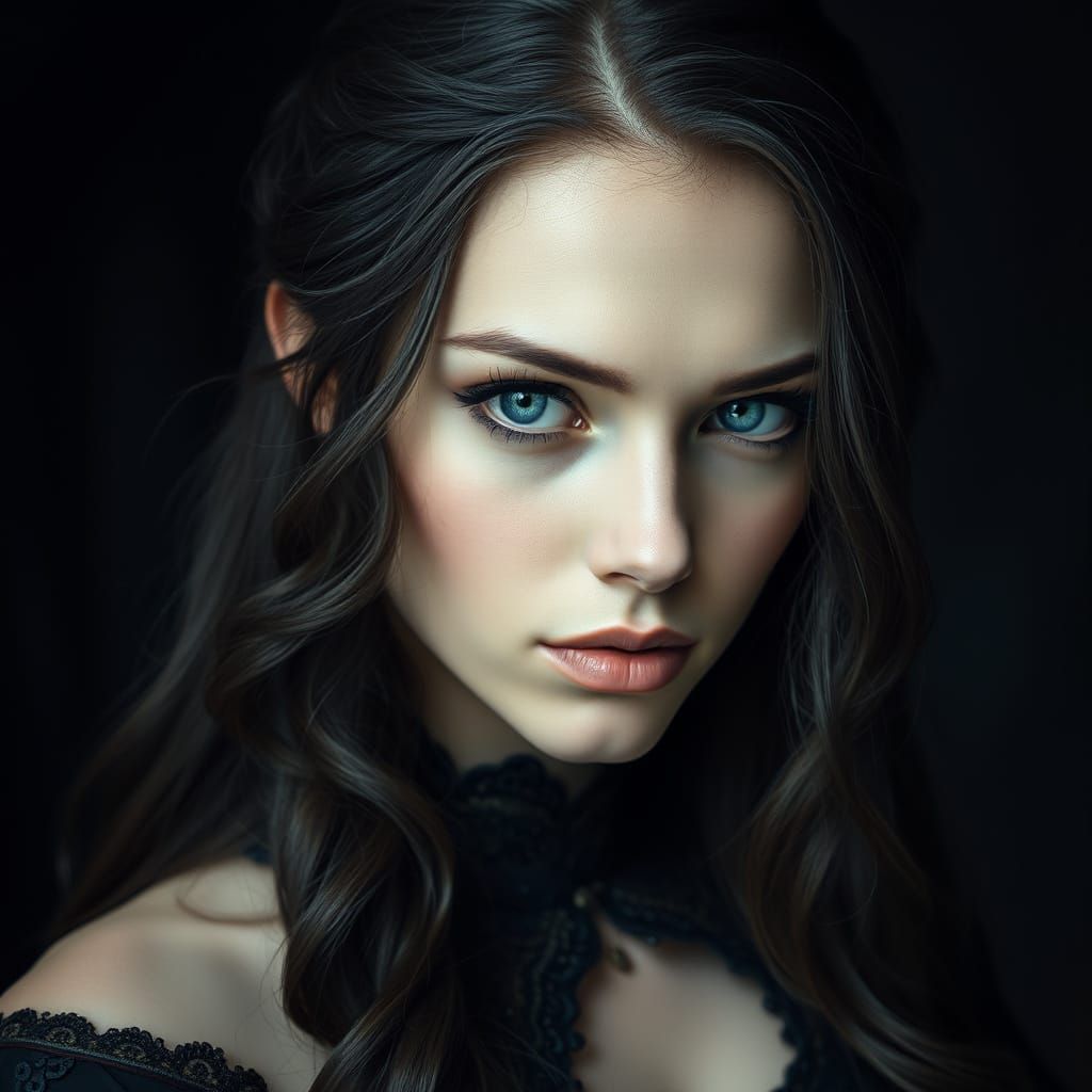 Ethereal Medieval Goddess in Dark Fantasy Attire