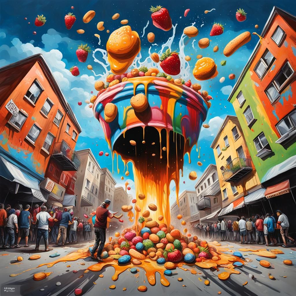 Food Rain Graffiti Art: A Feast from the Sky