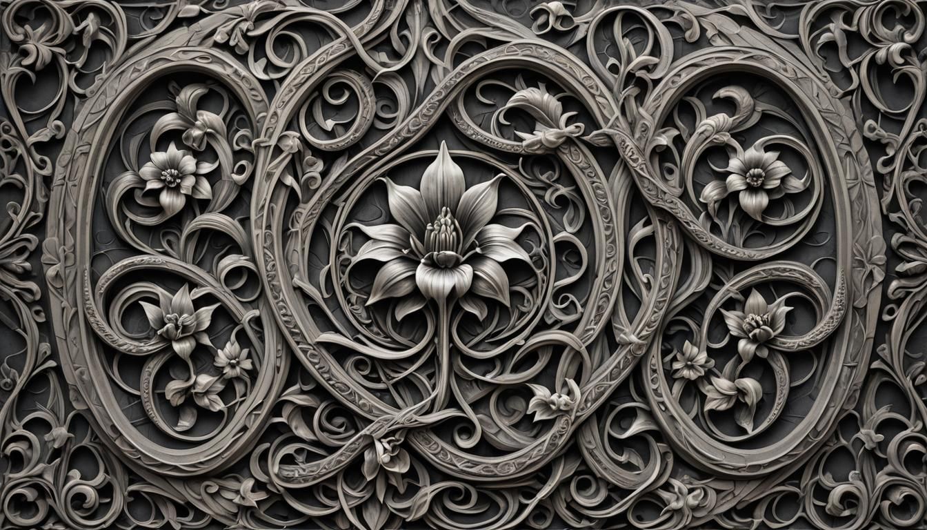 Gothic Stone Bas-Relief of Lilies and Snakes