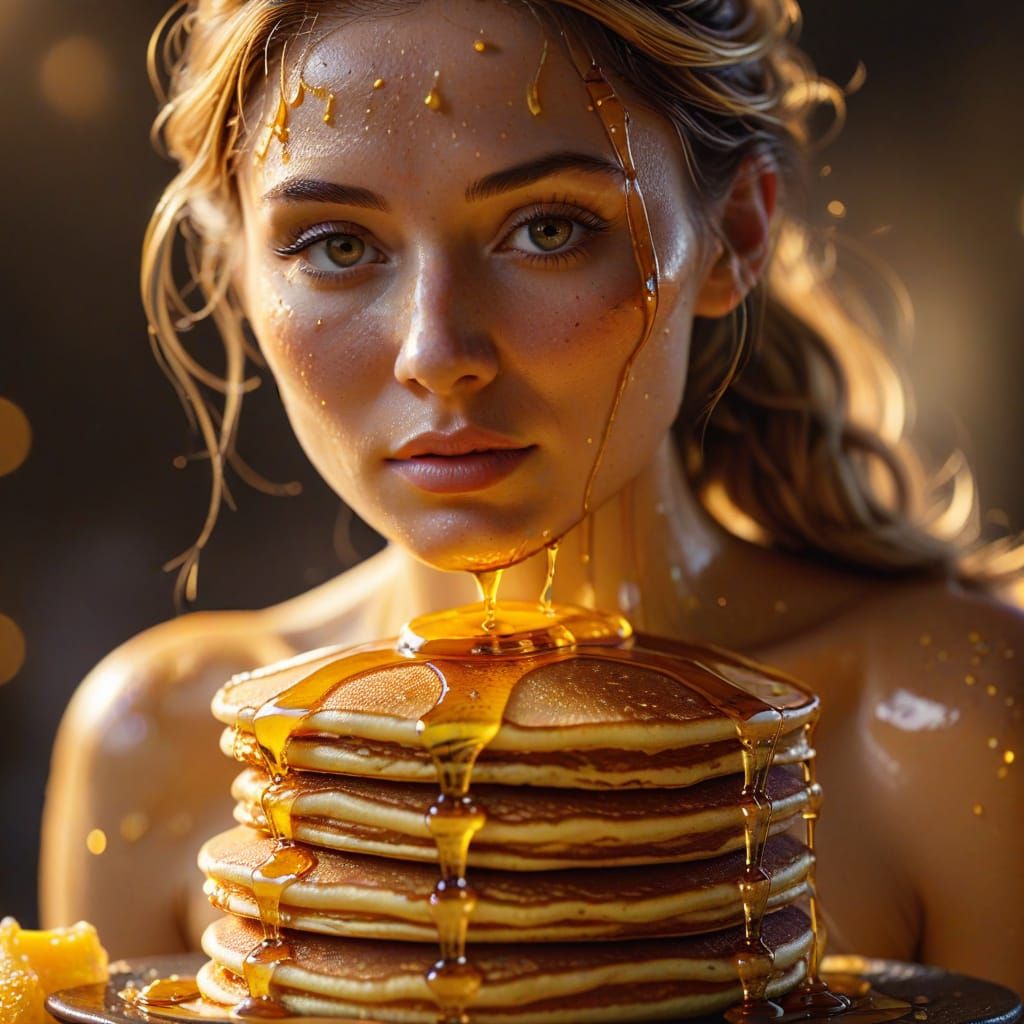 Golden Pancakes with Syrup: Hyperrealistic Food Photography