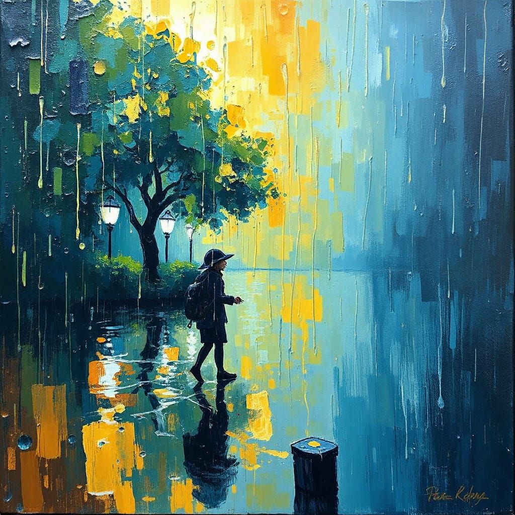 Expressionist Oil Painting: Finding Peace in the Rain