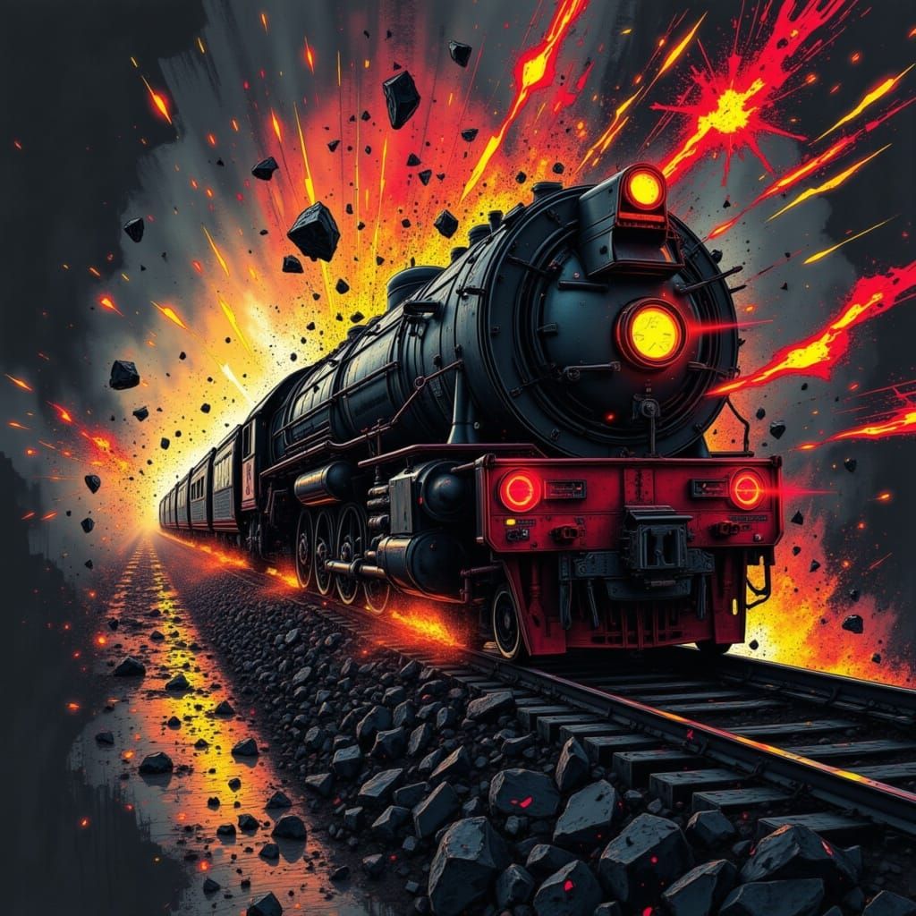 Surreal Freight Train Approaches the End of the Tunnel