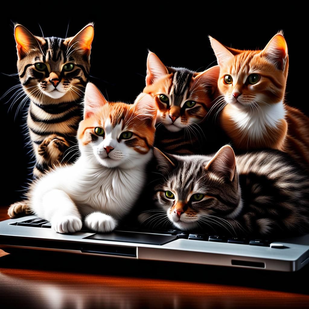 Sleeping Kittens Pile on Laptop Keyboard: HDR Photo