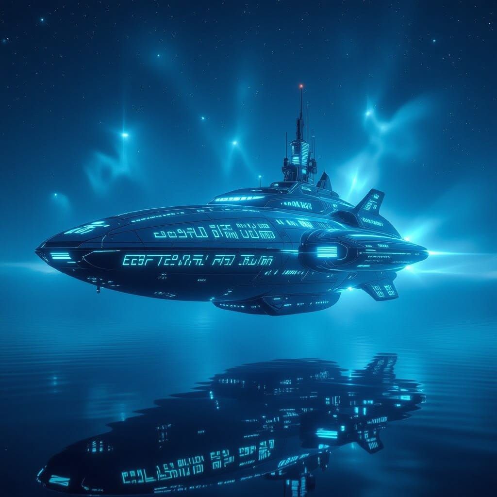 Ancient Futuristic Vessel Glides through Celestial Expanse