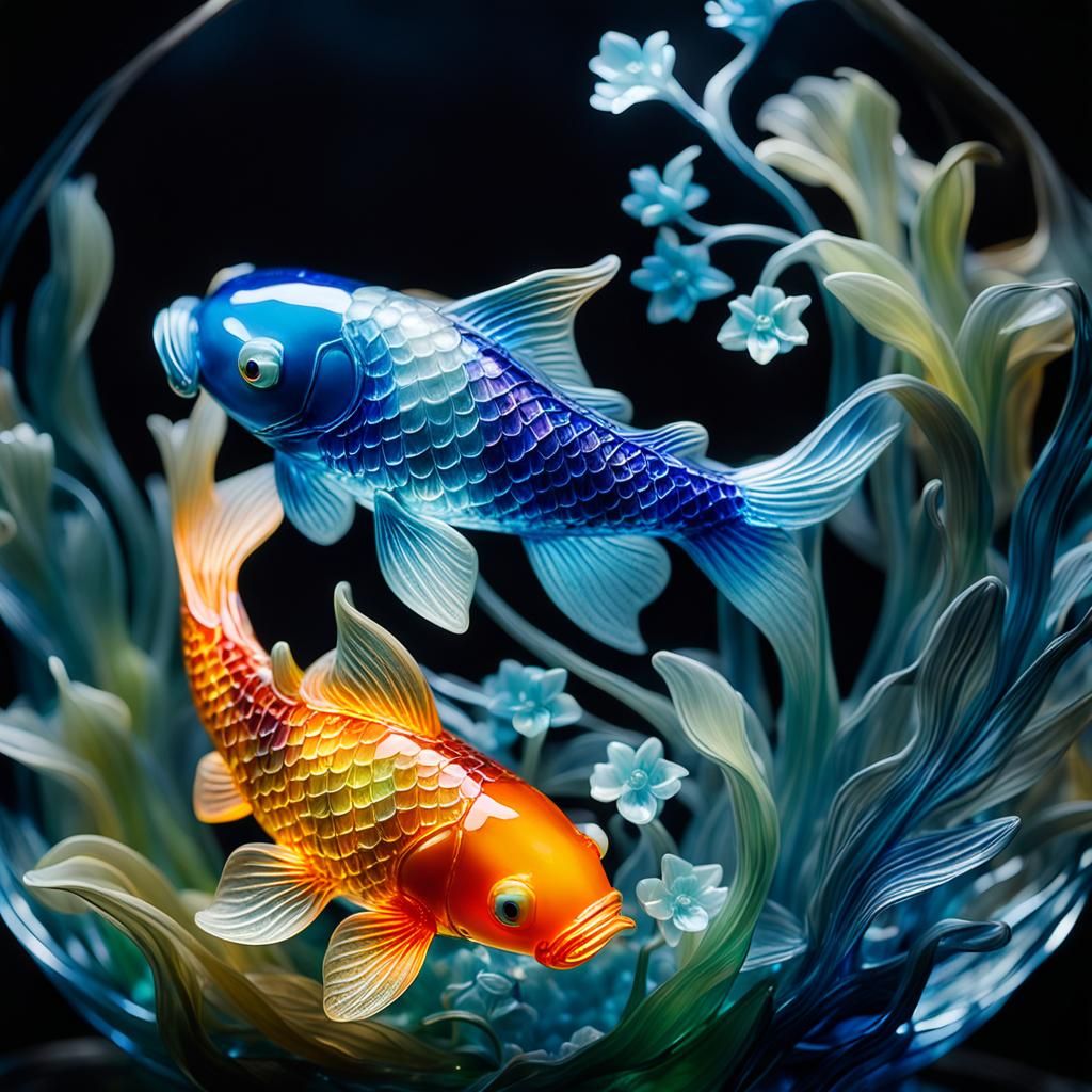 Glowing Translucent Koi Fish Glass Sculpture