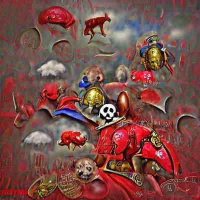 Surreal Skull with Mice Rain, Snails Fighting