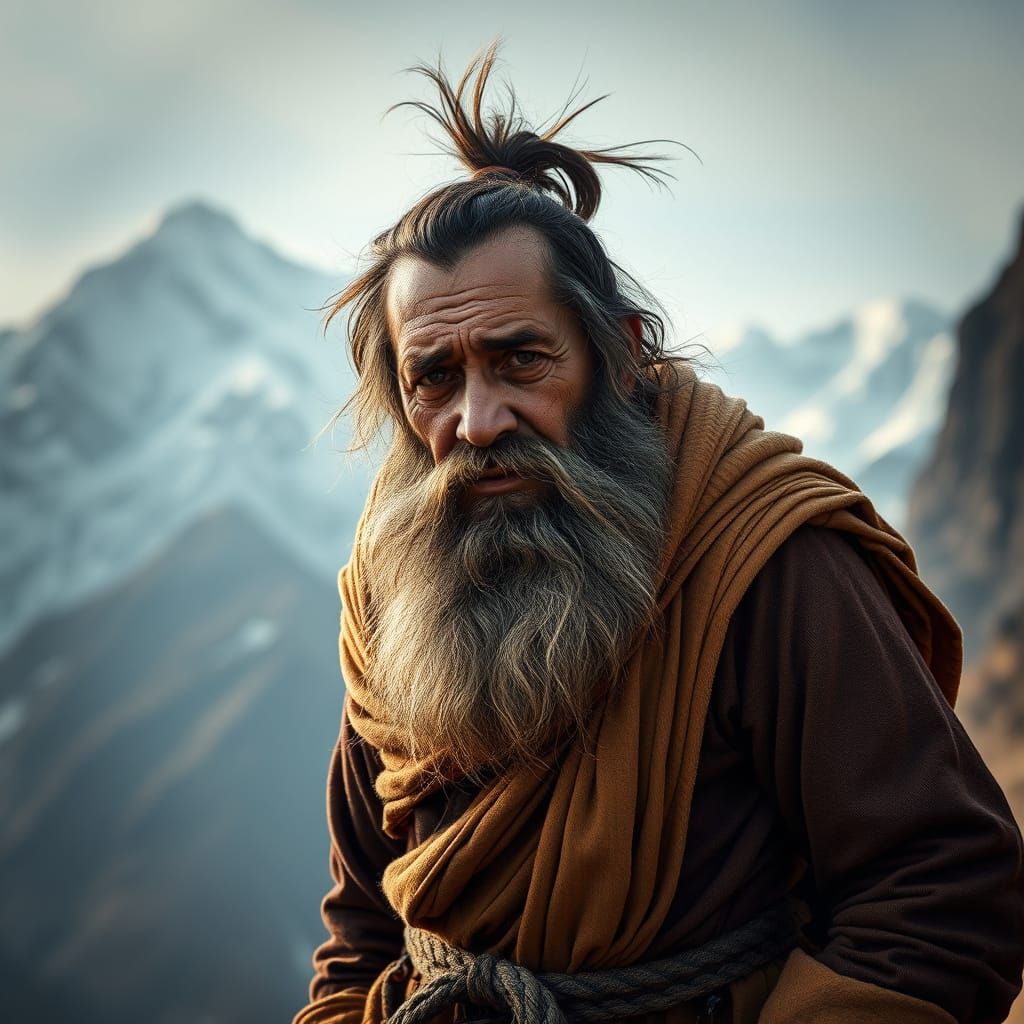 Nepalese Mountain Dwarf in Earth-Toned Regalia, Himalayan Ba...
