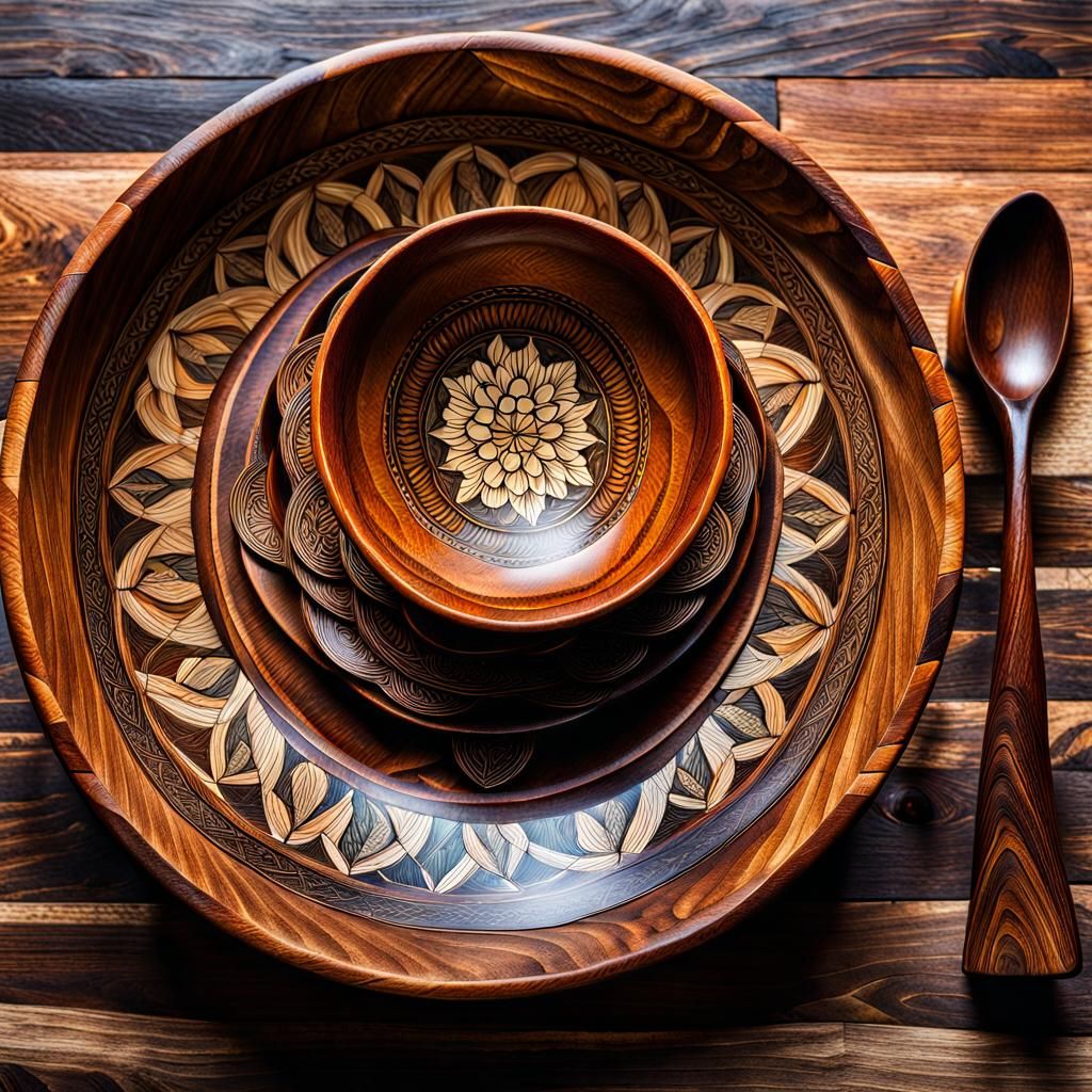 Intricate Wood Bowls with Marquetry Inlay