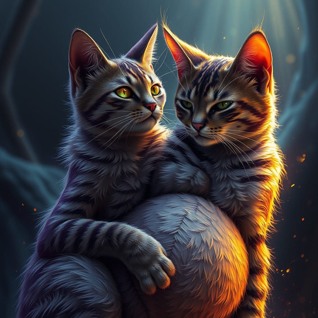Surreal Feline Duet in Dark Fantasy Style