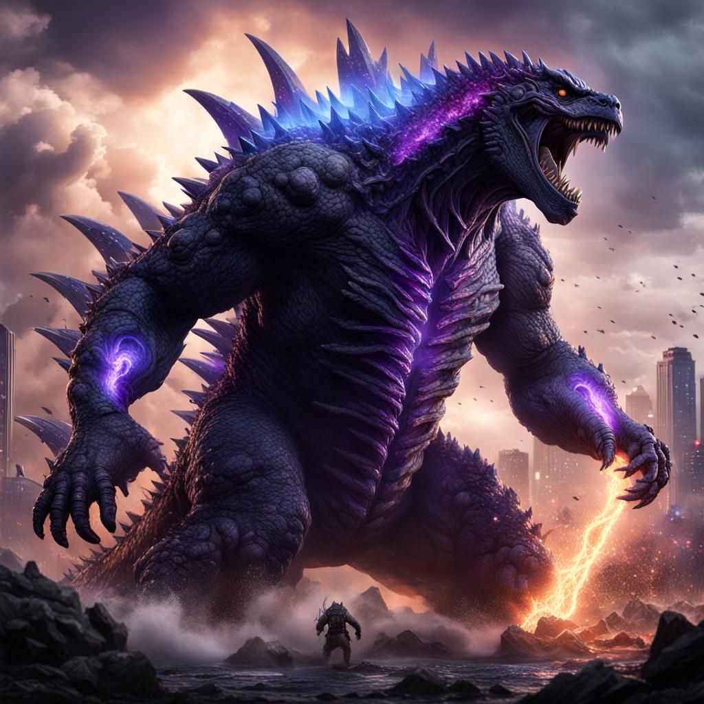 Skeletal Titan Godzilla Roaring with Dark Energy