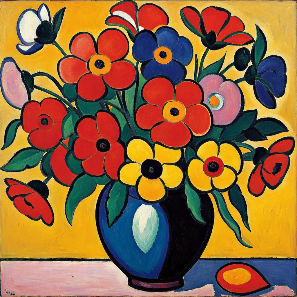 Expressionist Still Life with Flowers