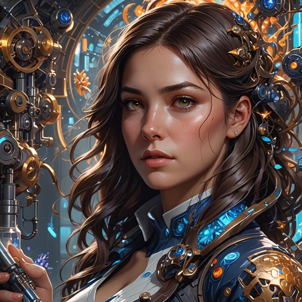 Brunette Girl Studying Biology: Hyper-Detailed Concept Art