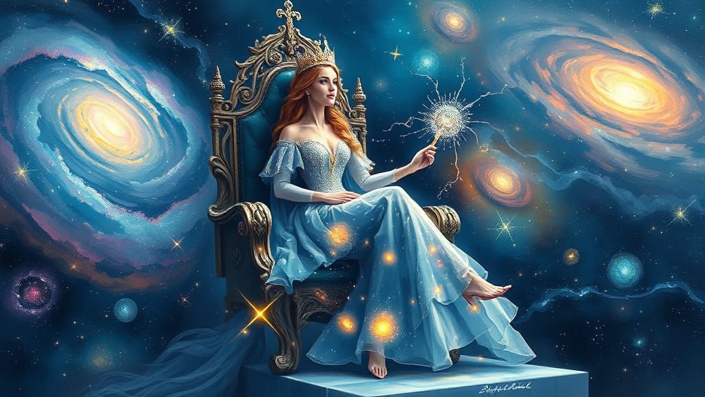 Ethereal Queen of Deep Space on Asteroid Throne