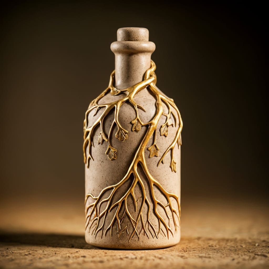 Golden Root Ceramic Bottle Carving