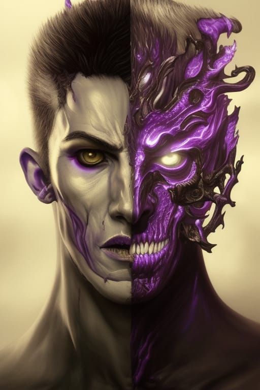 Detailed Split-Color Portrait in Dark Fantasy Style