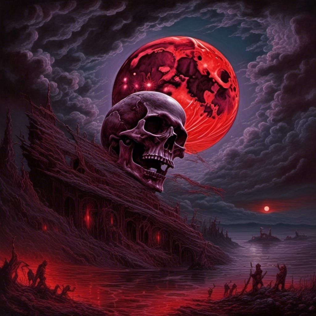 Blood Moon Skull in Dark Fantasy Style