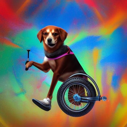 Dog on Unicycle: Hyperrealistic Splash Art