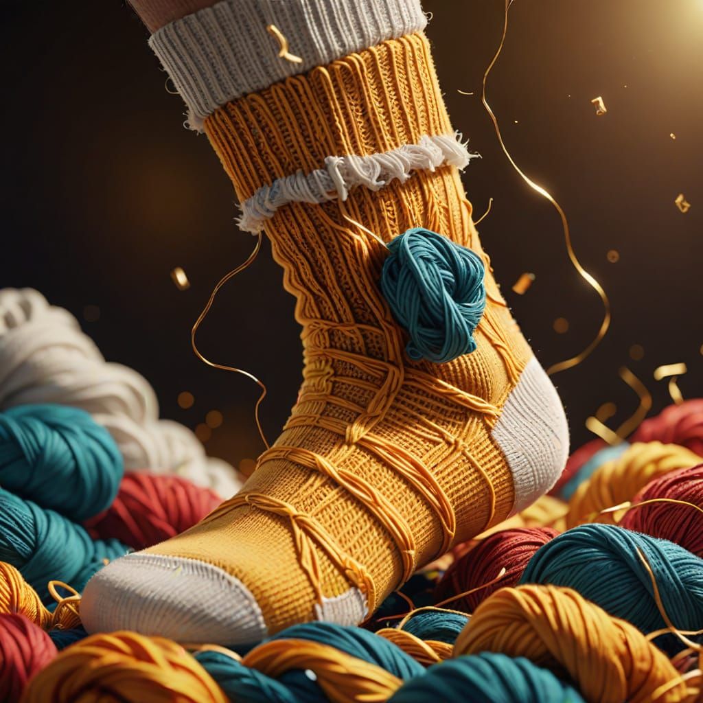 Hyper-Realistic Macro Image of a Sock Being Torn Apart