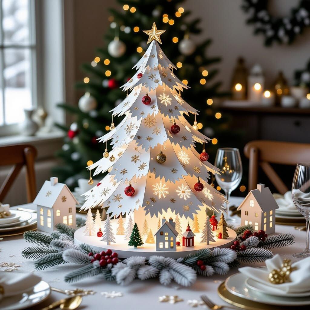 Festive Christmas Paper Art Table Scene
