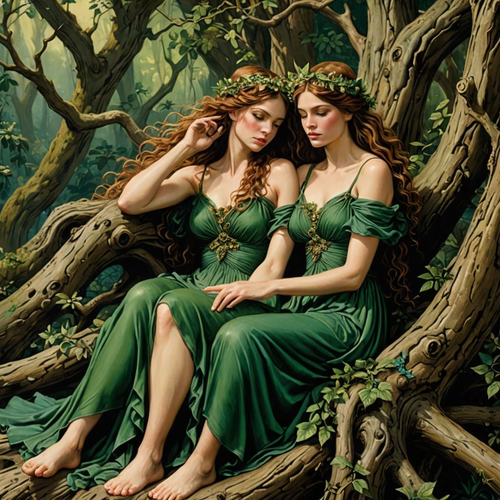 Romantic Naiads Amidst Enchanted Forest