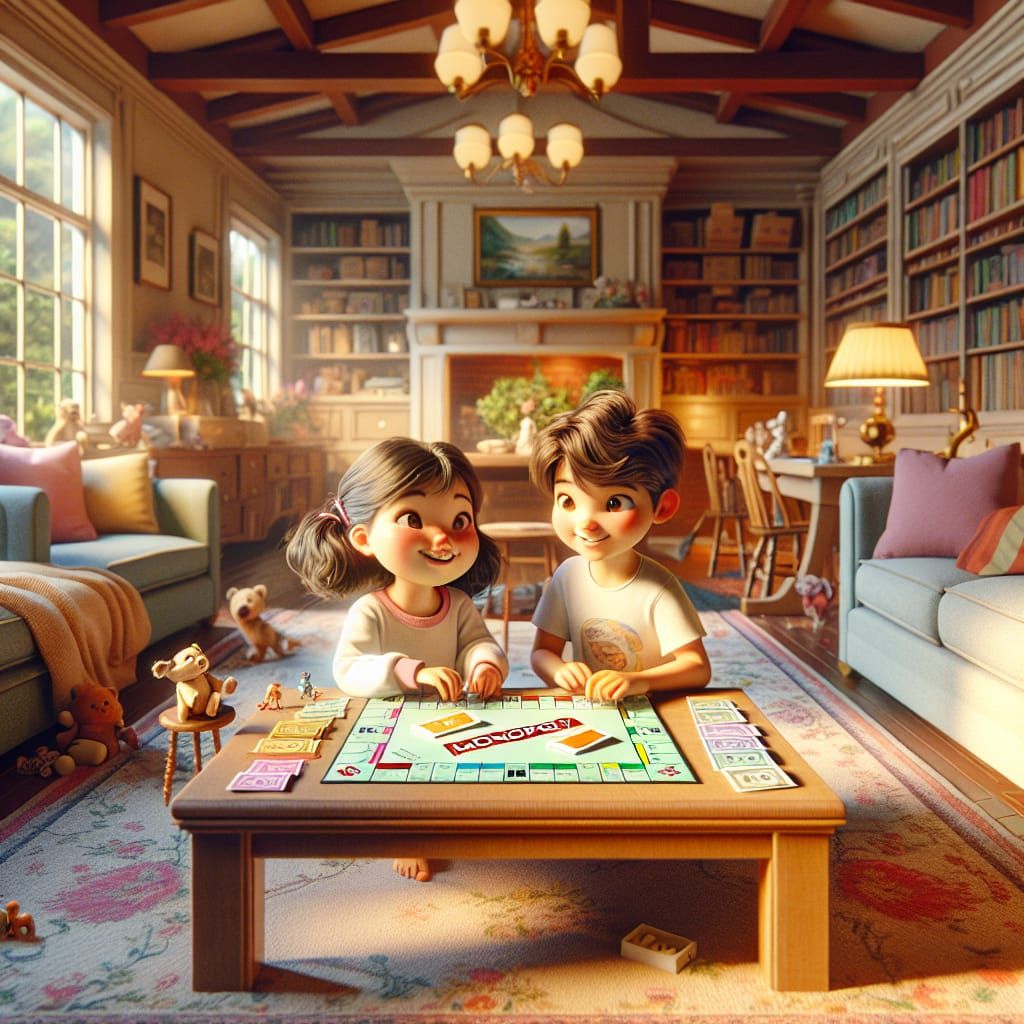 A Disney Pixar style 3D scene featuring two adorable childre...