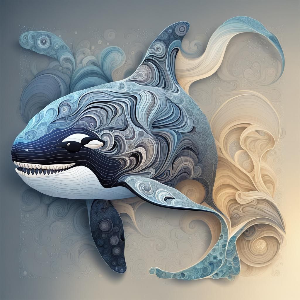 Abstract Orca with Fractal and Zentangle Elements
