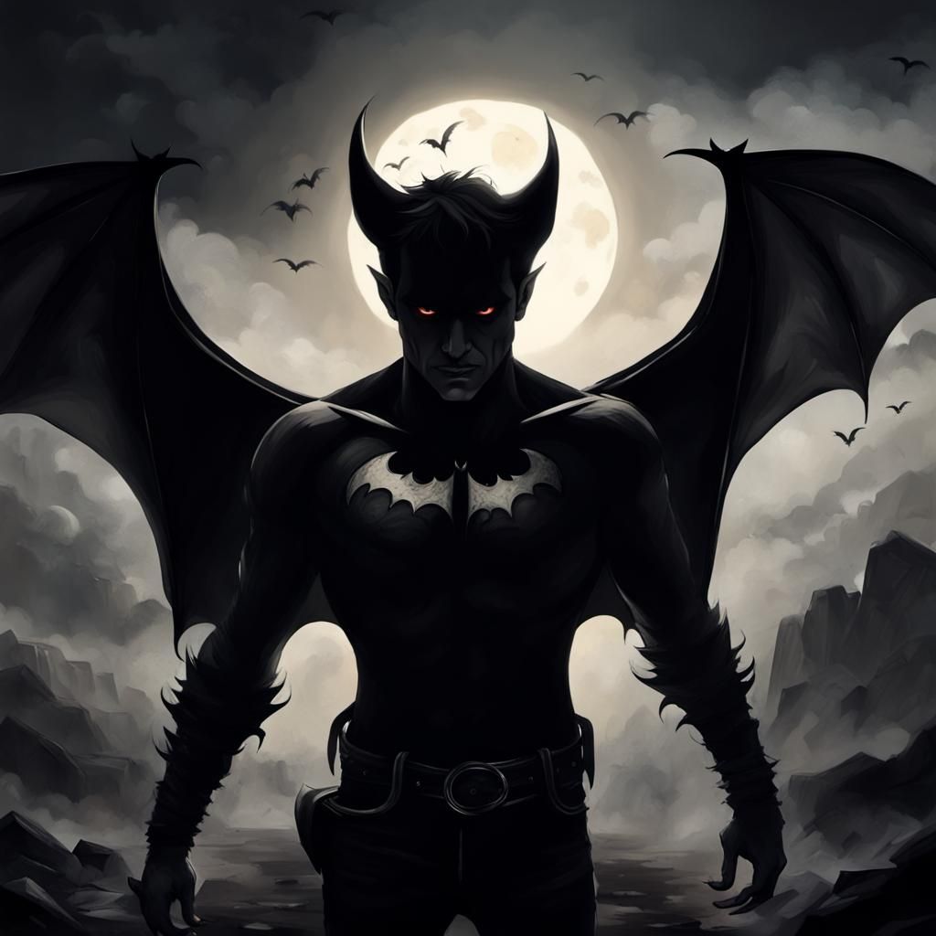 Bat in Flight Under Moonlight Night Sky