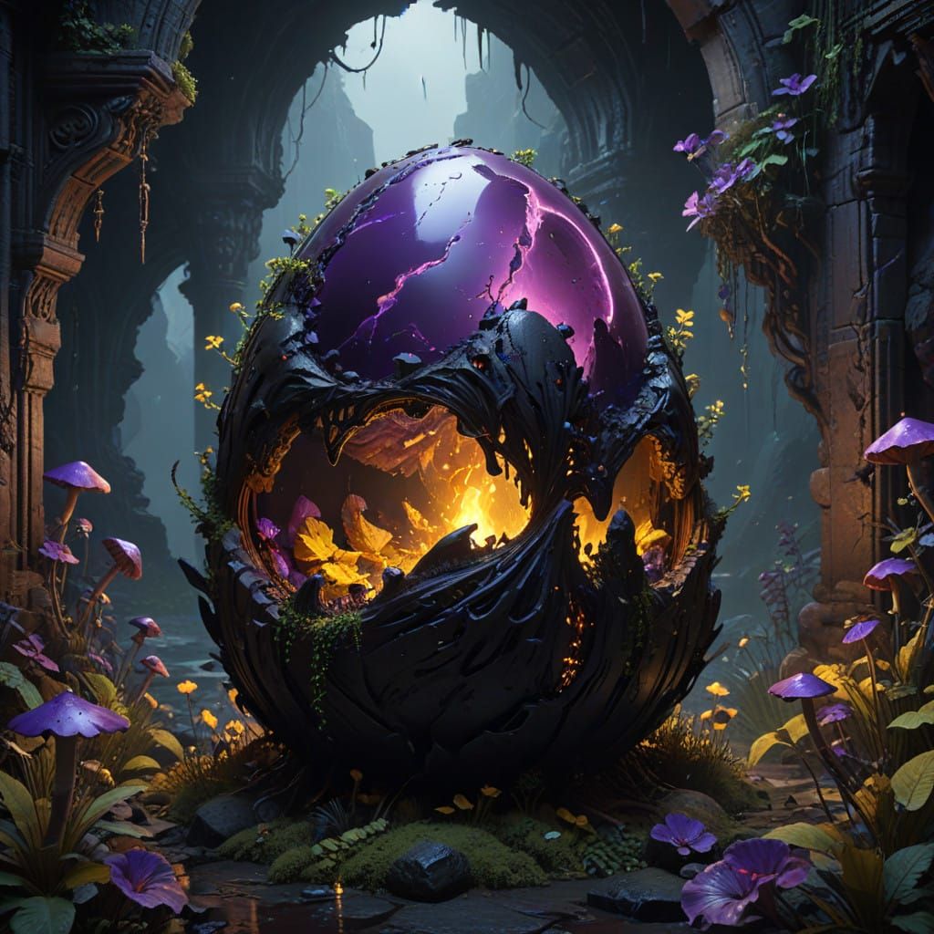 Ethereal Horror Emerges from Dark, Cracked Eggshell