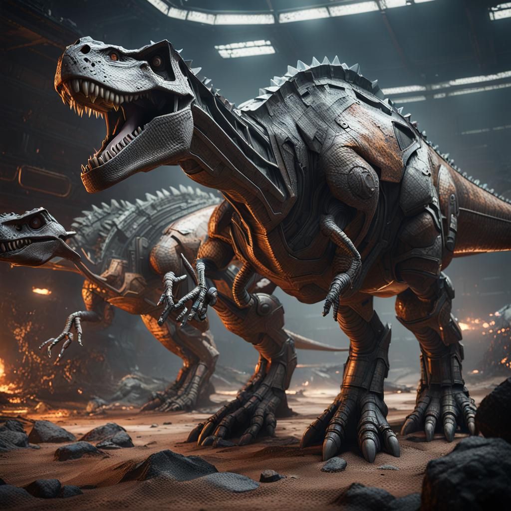 Dinosaurs in Earth's Core with Sci-Fi Mech Details
