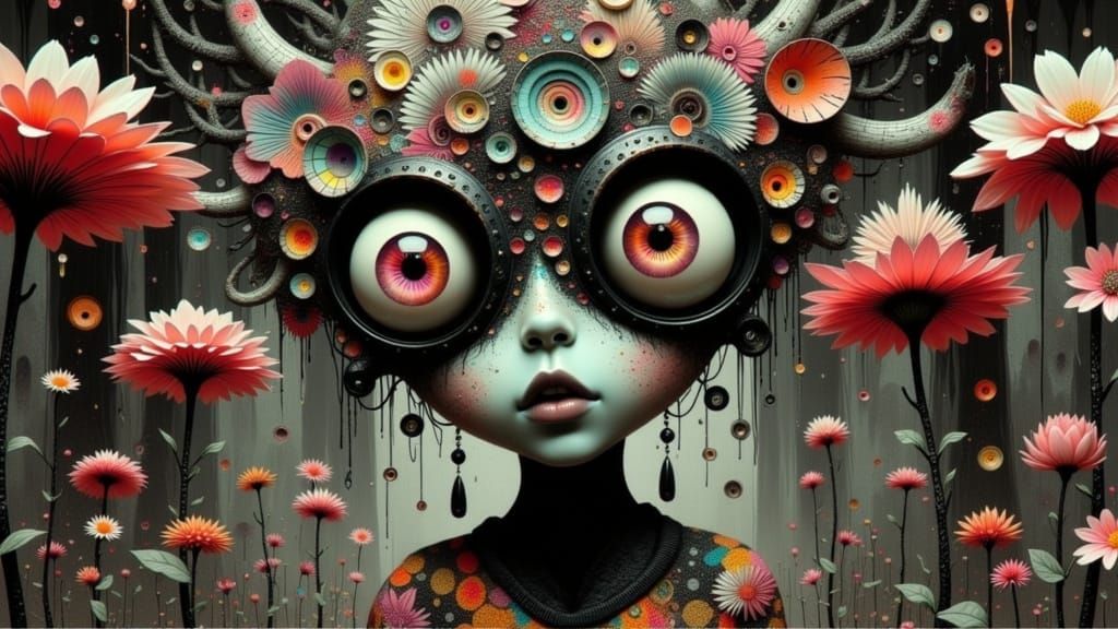 Tim Burton Style Character With Googly Eyes and Frillygoopli...