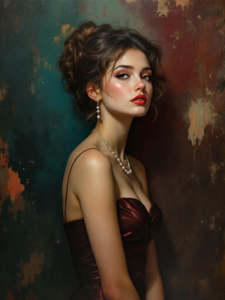 Italian Pin-Up in Alphonse Mucha Fusion Style