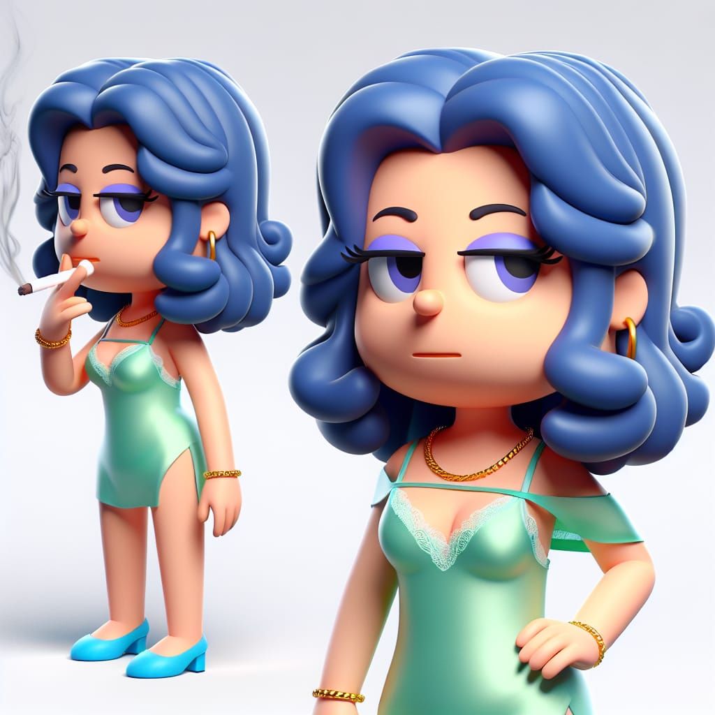Cartoon Housewife as Gangster in 3D