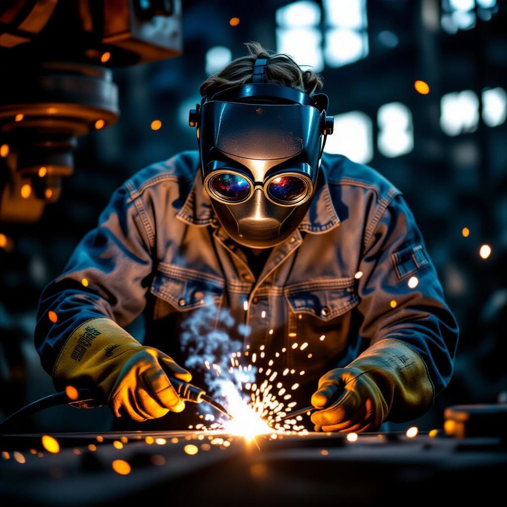 Welder at Work: Cinematic Industrial Scene